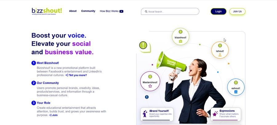 Bizzshout homepage screenshot