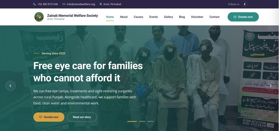 Zainab Memorial Welfare Society homepage screenshot